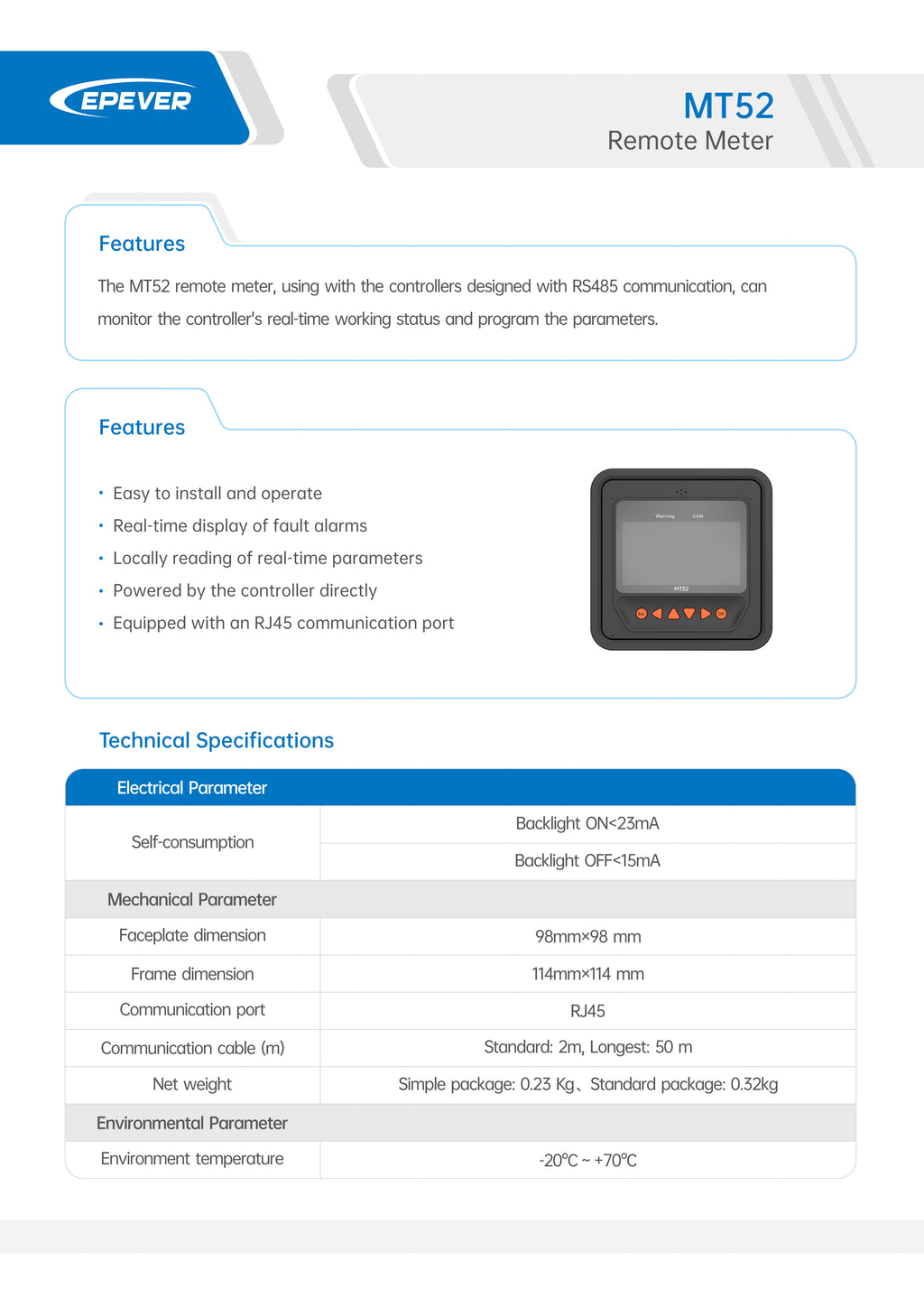 EPEVER MT52 Remote Meter