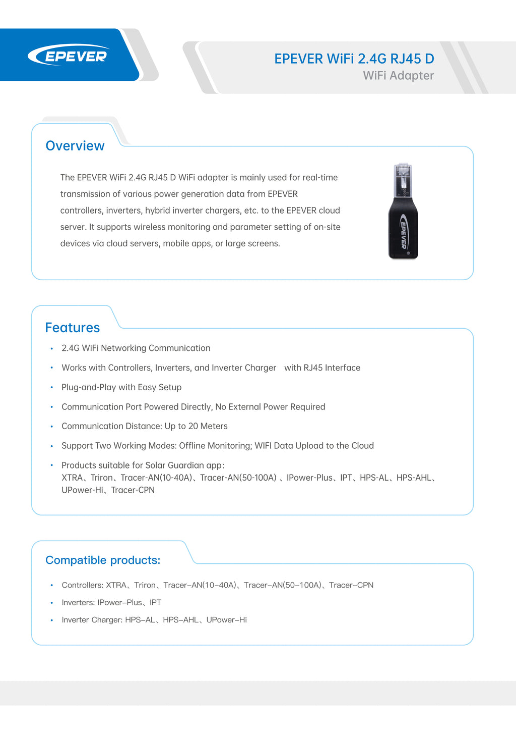 EPEVER WIFI Adapter & Bluetooth Adapter