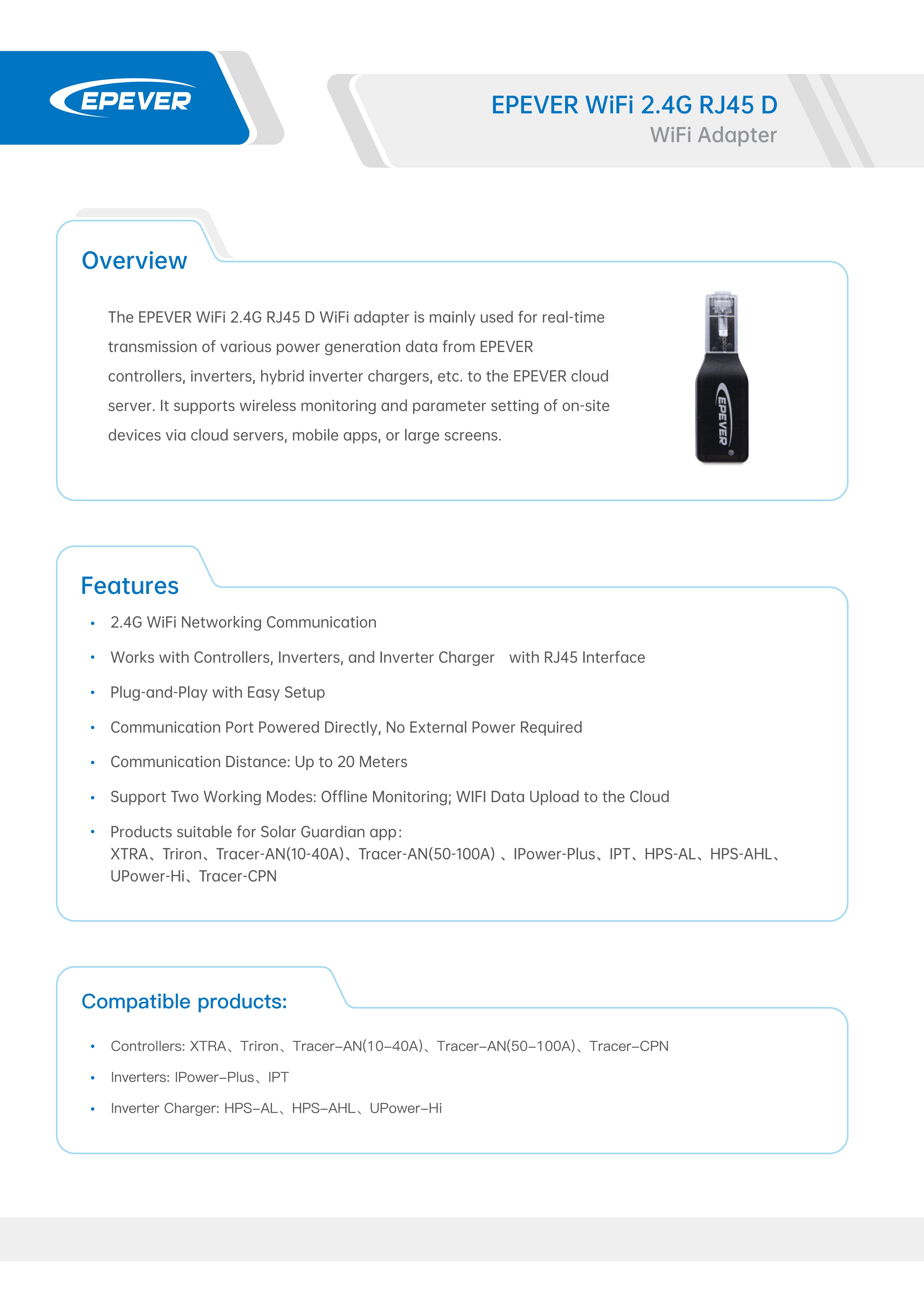 EPEVER WIFI Adapter & Bluetooth Adapter