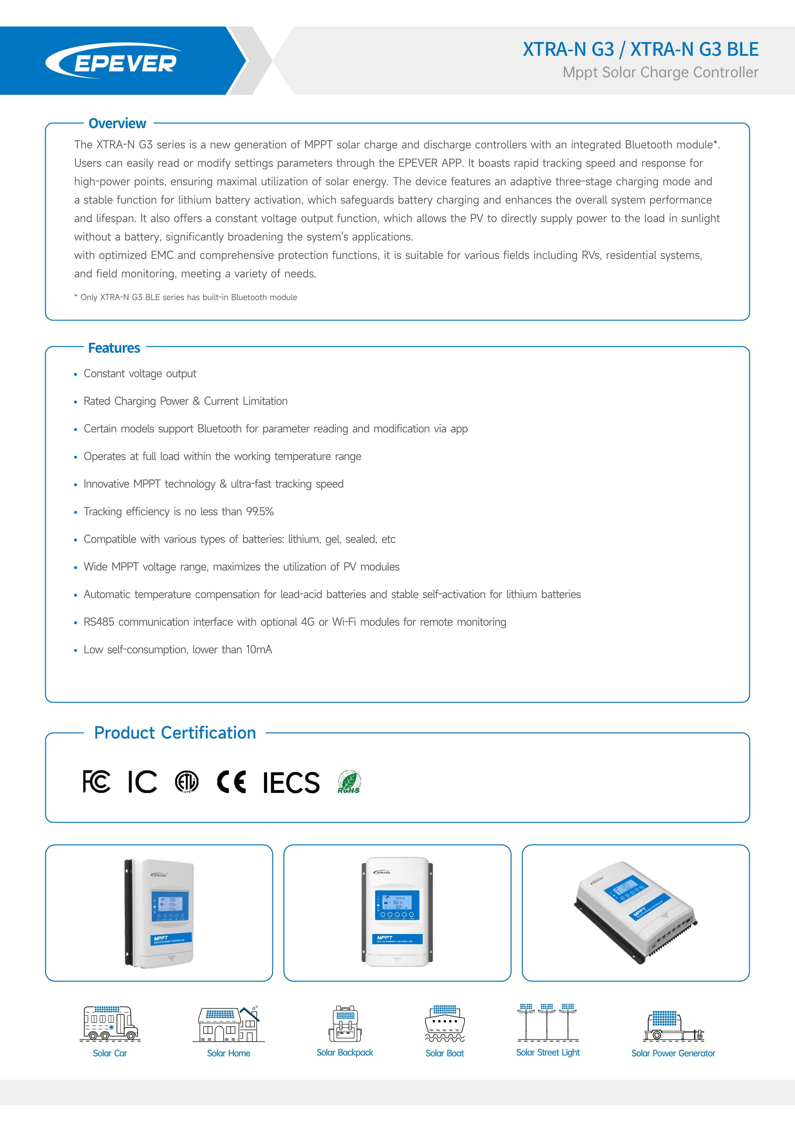 XTRA-BLE Series MPPT Solar Charge Controller