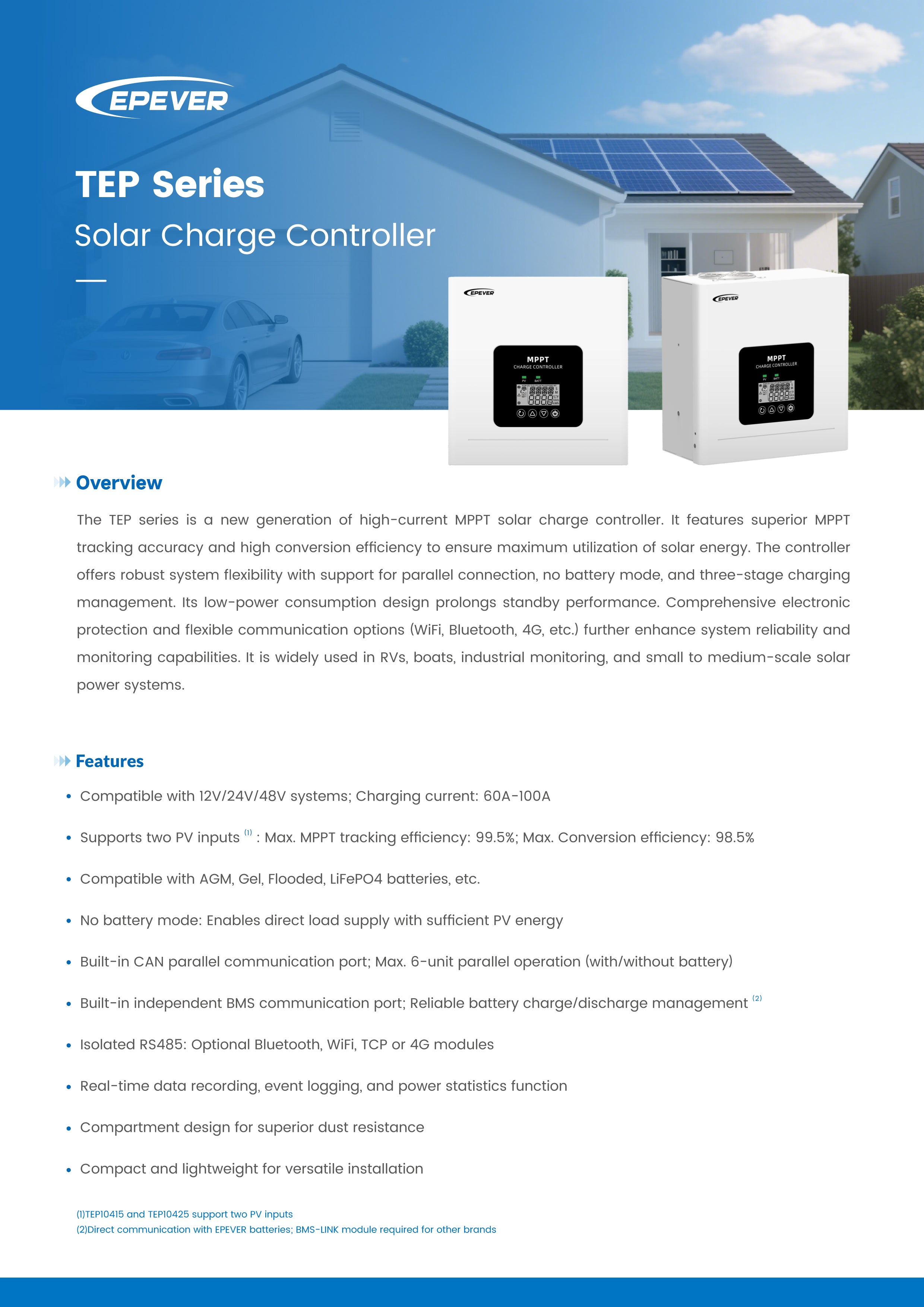 NEW  TEP Series (60~100A) MPPT Charge Controller